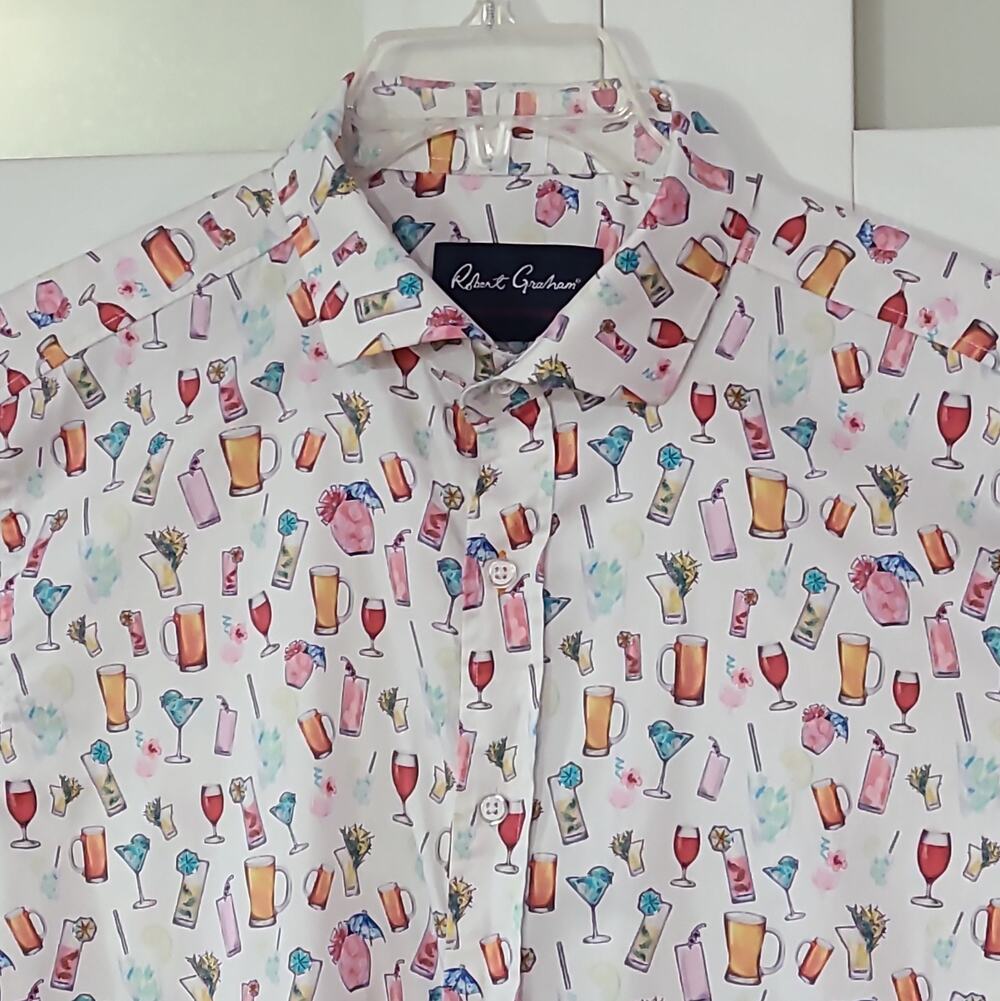 Robert Graham 'Mixer' Tropical Drinks Button-up Shirt Classic Fit Sz L Cotton
